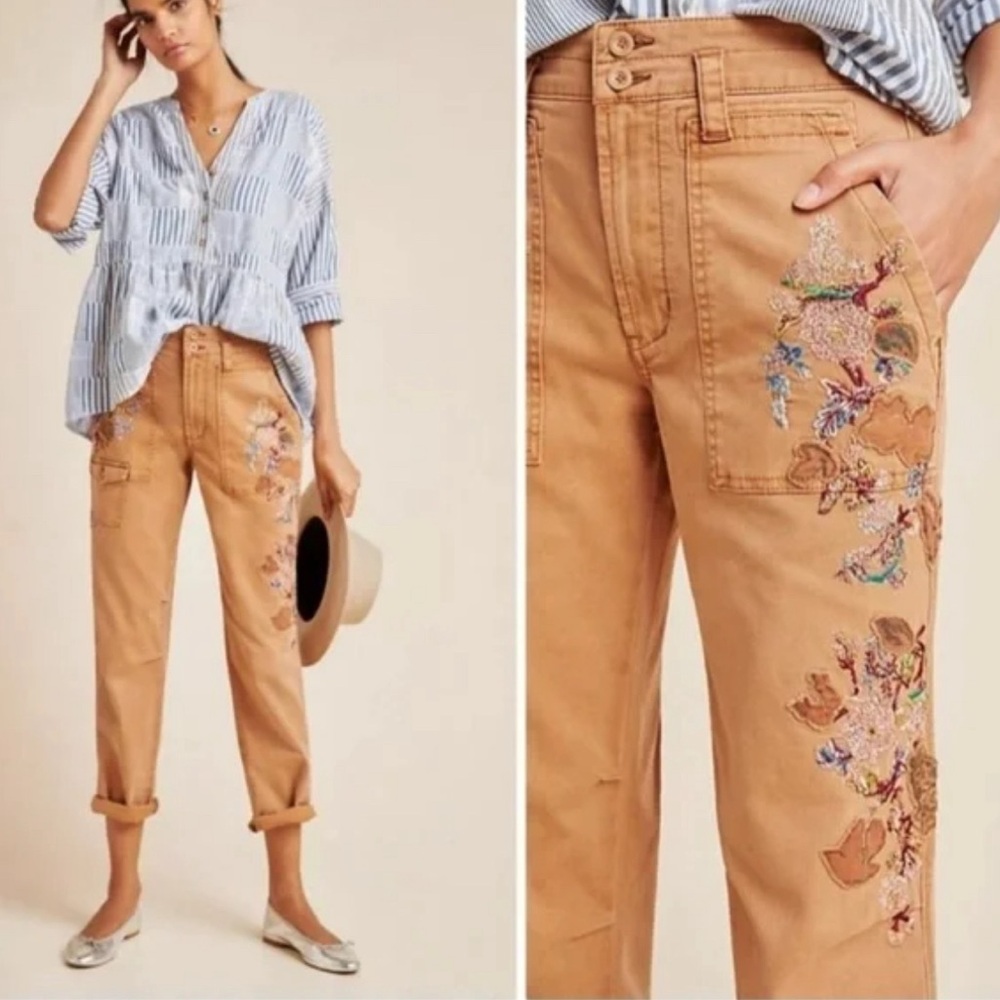 **Anthropology Embroidered Capris**